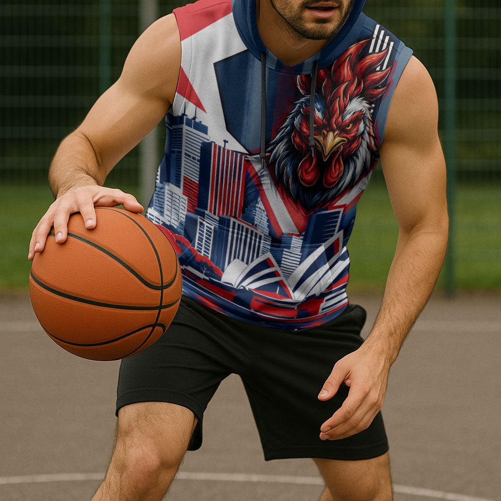 Personalised Sydney Roosters City Of Rugby Sleeveless Hoodie Sydney City Skyline Illustration Dynamic Sport Fan