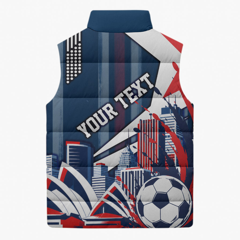 Personalised Sydney Roosters City Of Rugby Sleeveless Puffer Jacket Sydney City Skyline Illustration Dynamic Sport Fan