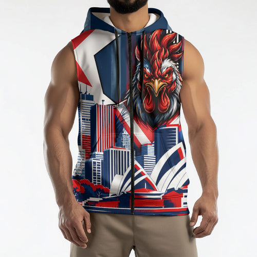 Personalised Sydney Roosters City Of Rugby Sleeveless Zip Hoodie Sydney City Skyline Illustration Dynamic Sport Fan