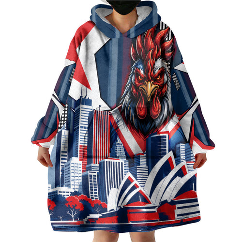 Personalised Sydney Roosters City Of Rugby Wearable Blanket Hoodie Sydney City Skyline Illustration Dynamic Sport Fan