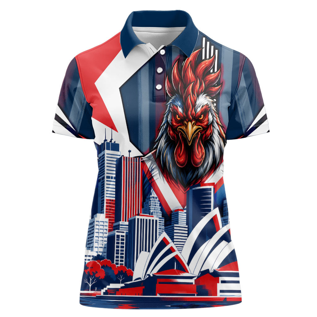 Personalised Sydney Roosters City Of Rugby Women Polo Shirt Sydney City Skyline Illustration Dynamic Sport Fan