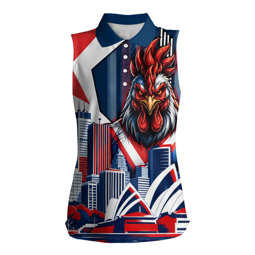 Personalised Sydney Roosters City Of Rugby Women Sleeveless Polo Shirt Sydney City Skyline Illustration Dynamic Sport Fan