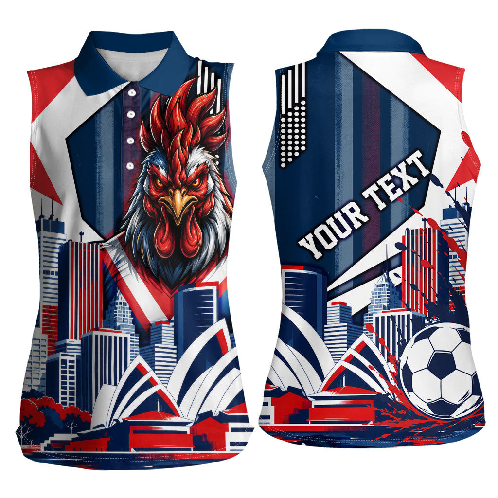 Personalised Sydney Roosters City Of Rugby Women Sleeveless Polo Shirt Sydney City Skyline Illustration Dynamic Sport Fan