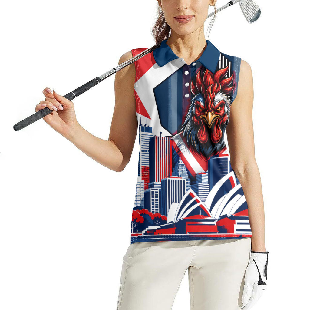 Personalised Sydney Roosters City Of Rugby Women Sleeveless Polo Shirt Sydney City Skyline Illustration Dynamic Sport Fan