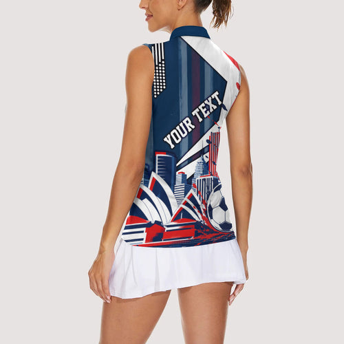 Personalised Sydney Roosters City Of Rugby Women Sleeveless Polo Shirt Sydney City Skyline Illustration Dynamic Sport Fan