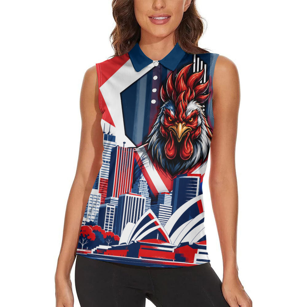 Personalised Sydney Roosters City Of Rugby Women Sleeveless Polo Shirt Sydney City Skyline Illustration Dynamic Sport Fan