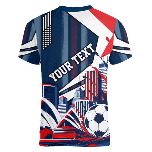 Personalised Sydney Roosters City Of Rugby Women V-Neck T-Shirt Sydney City Skyline Illustration Dynamic Sport Fan