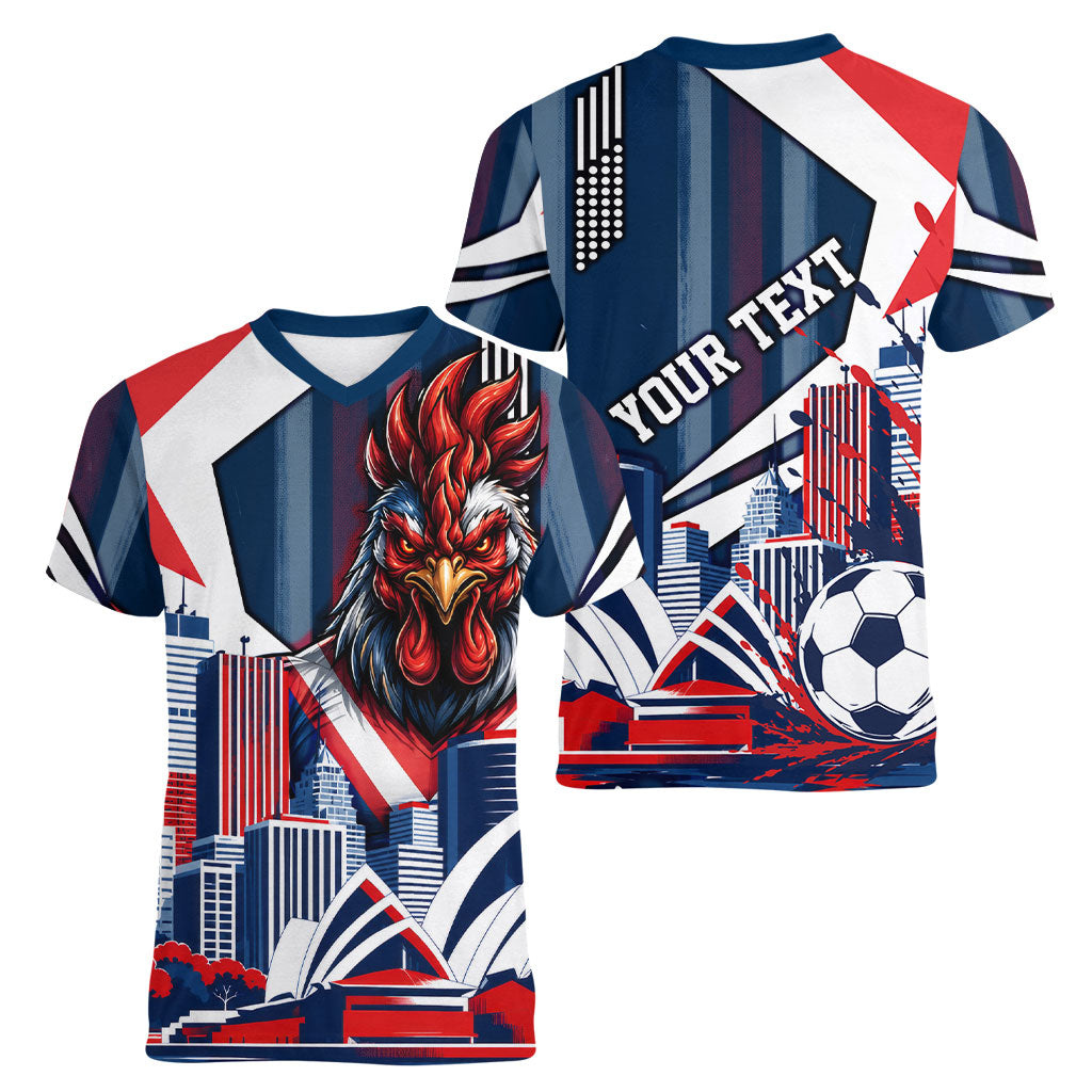 Personalised Sydney Roosters City Of Rugby Women V-Neck T-Shirt Sydney City Skyline Illustration Dynamic Sport Fan