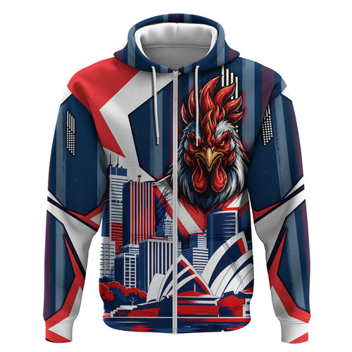 Personalised Sydney Roosters City Of Rugby Zip Hoodie Sydney City Skyline Illustration Dynamic Sport Fan