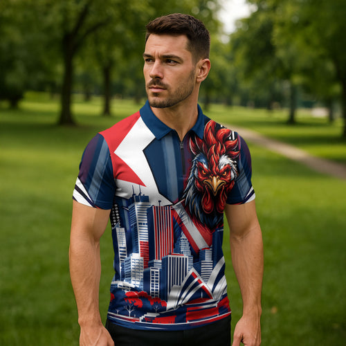 Personalised Sydney Roosters City Of Rugby Zipper Polo Shirt Sydney City Skyline Illustration Dynamic Sport Fan