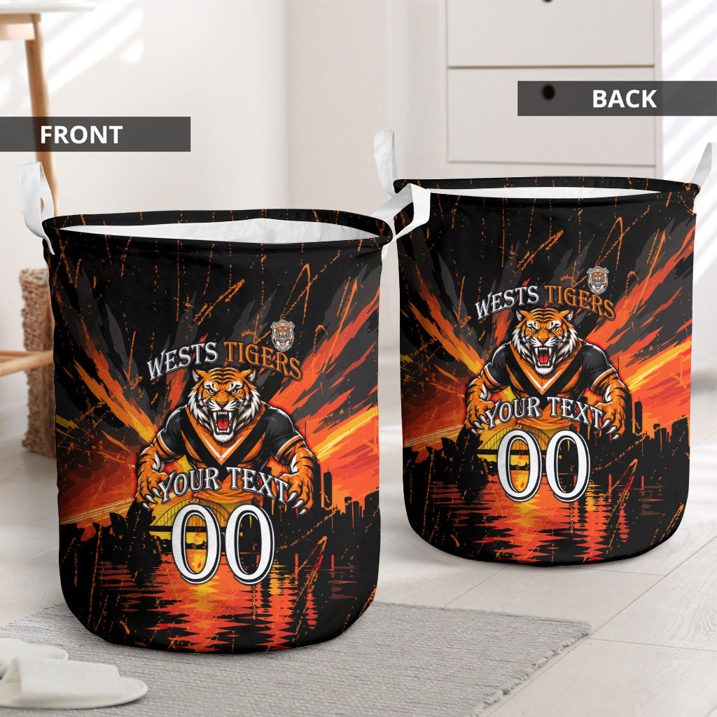 Personalised Wests Tigers City Of Rugby Laundry Basket Sydney City Skyline Illustration Sport Fan