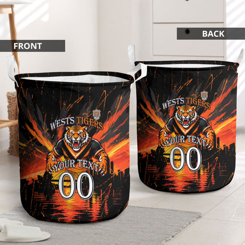 Personalised Wests Tigers City Of Rugby Laundry Basket Sydney City Skyline Illustration Sport Fan