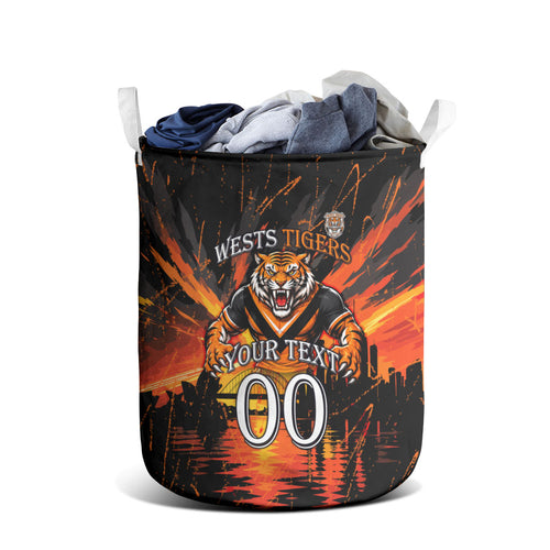 Personalised Wests Tigers City Of Rugby Laundry Basket Sydney City Skyline Illustration Sport Fan