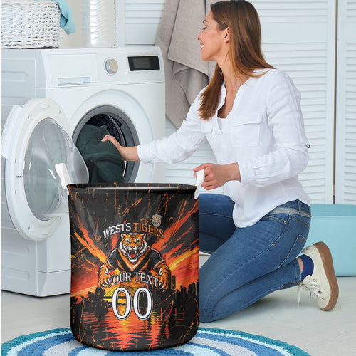 Personalised Wests Tigers City Of Rugby Laundry Basket Sydney City Skyline Illustration Sport Fan