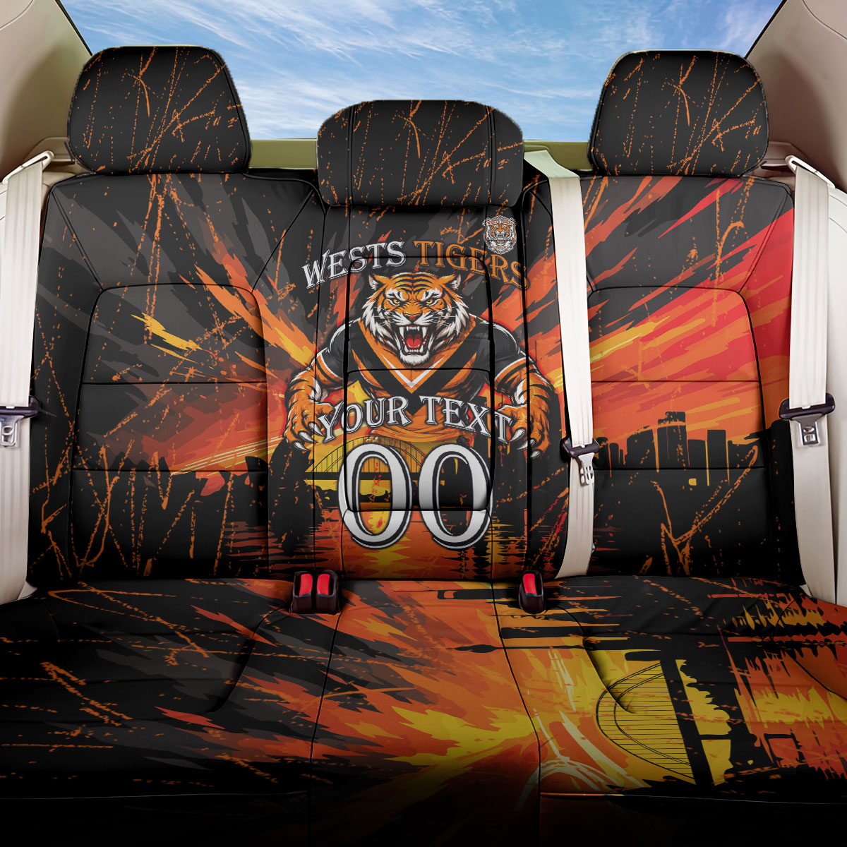 Personalised Wests Tigers City Of Rugby Back Car Seat Cover Sydney City Skyline Illustration Sport Fan