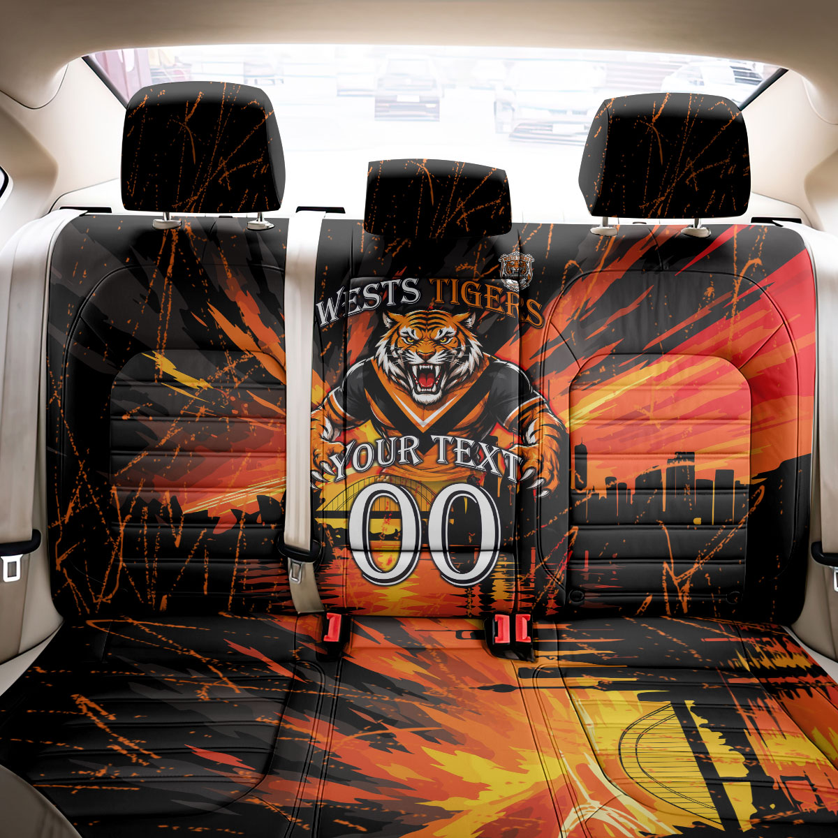 Personalised Wests Tigers City Of Rugby Back Car Seat Cover Sydney City Skyline Illustration Sport Fan