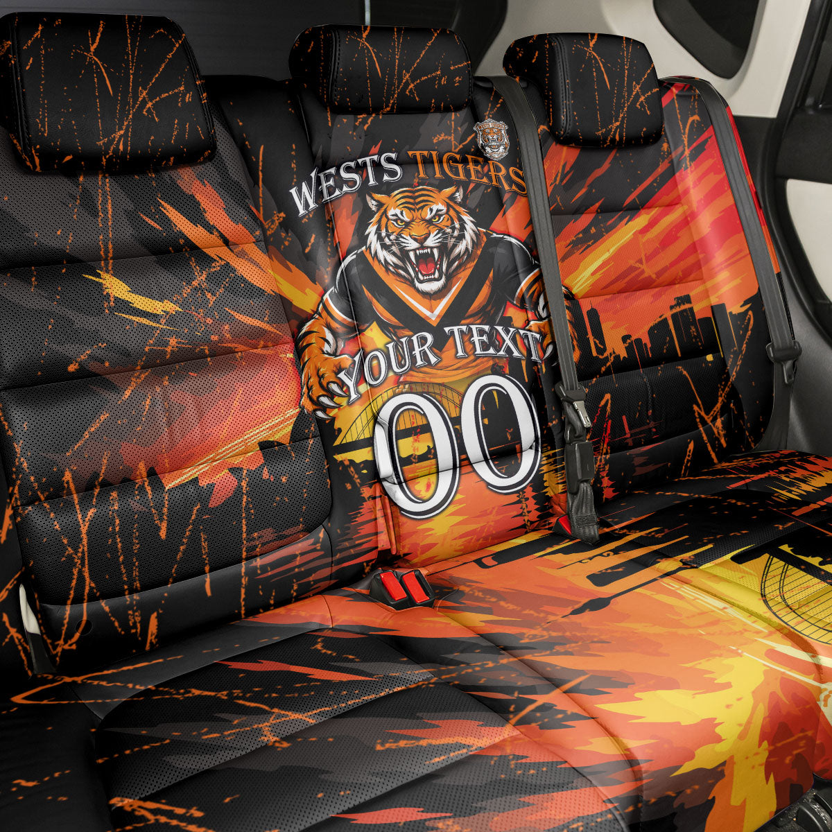 Personalised Wests Tigers City Of Rugby Back Car Seat Cover Sydney City Skyline Illustration Sport Fan
