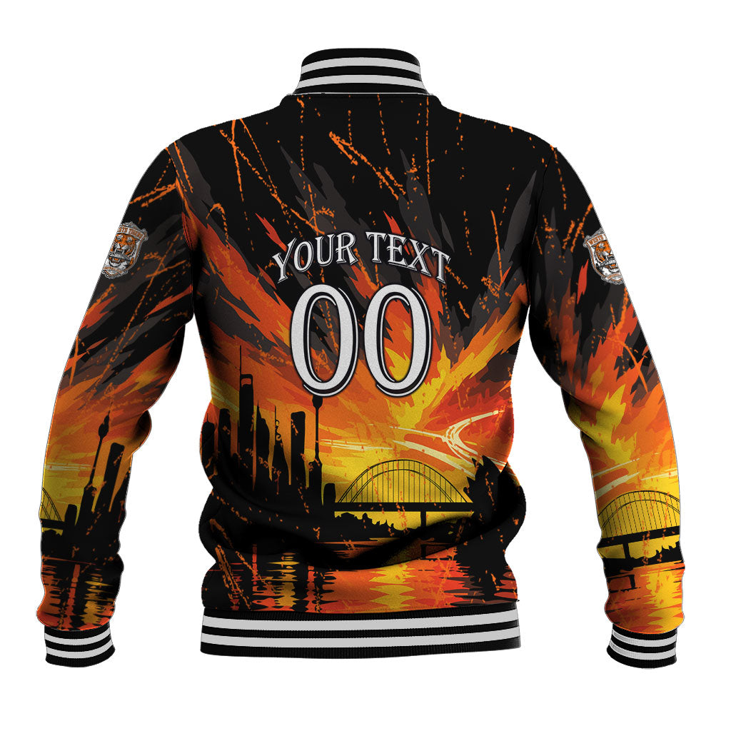 Personalised Wests Tigers City Of Rugby Baseball Jacket Sydney City Skyline Illustration Sport Fan