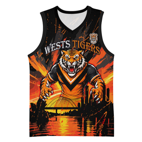 Personalised Wests Tigers City Of Rugby Basketball Jersey Sydney City Skyline Illustration Sport Fan