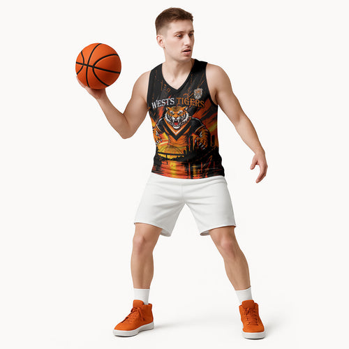 Personalised Wests Tigers City Of Rugby Basketball Jersey Sydney City Skyline Illustration Sport Fan
