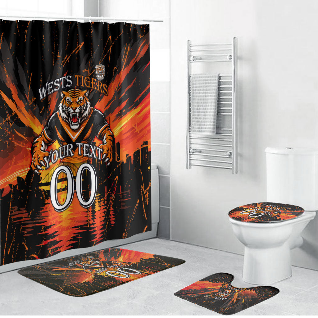 Personalised Wests Tigers City Of Rugby Bathroom Set Sydney City Skyline Illustration Sport Fan