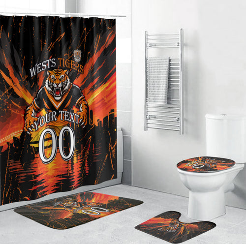 Personalised Wests Tigers City Of Rugby Bathroom Set Sydney City Skyline Illustration Sport Fan