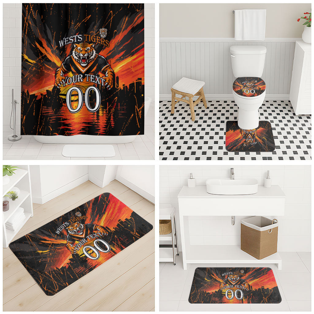 Personalised Wests Tigers City Of Rugby Bathroom Set Sydney City Skyline Illustration Sport Fan