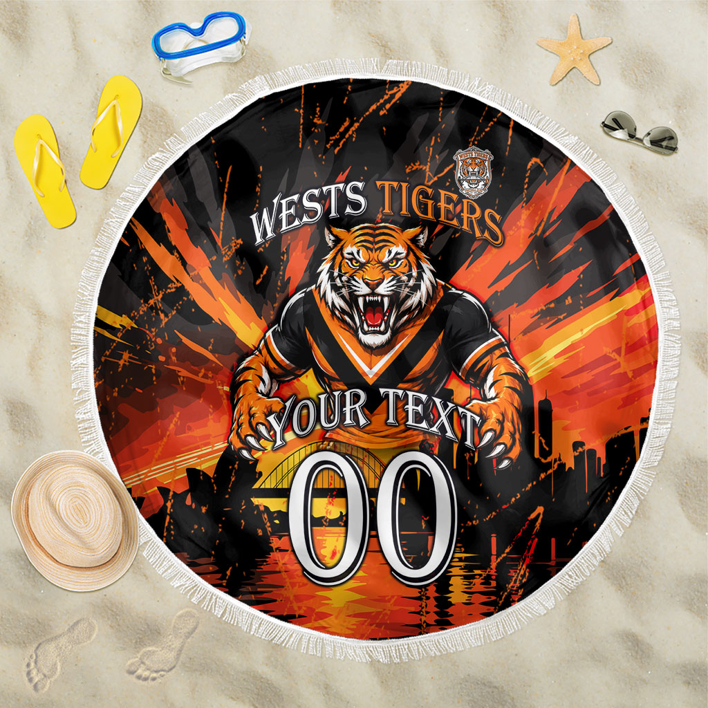 Personalised Wests Tigers City Of Rugby Beach Blanket Sydney City Skyline Illustration Sport Fan