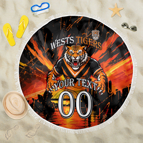 Personalised Wests Tigers City Of Rugby Beach Blanket Sydney City Skyline Illustration Sport Fan