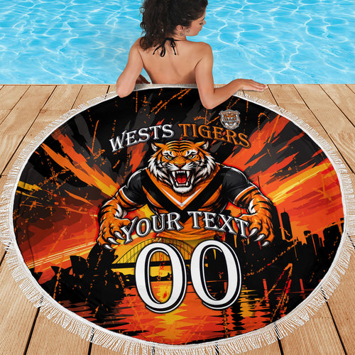 Personalised Wests Tigers City Of Rugby Beach Blanket Sydney City Skyline Illustration Sport Fan