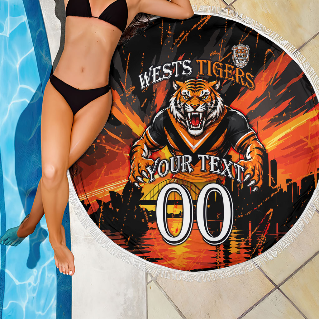 Personalised Wests Tigers City Of Rugby Beach Blanket Sydney City Skyline Illustration Sport Fan