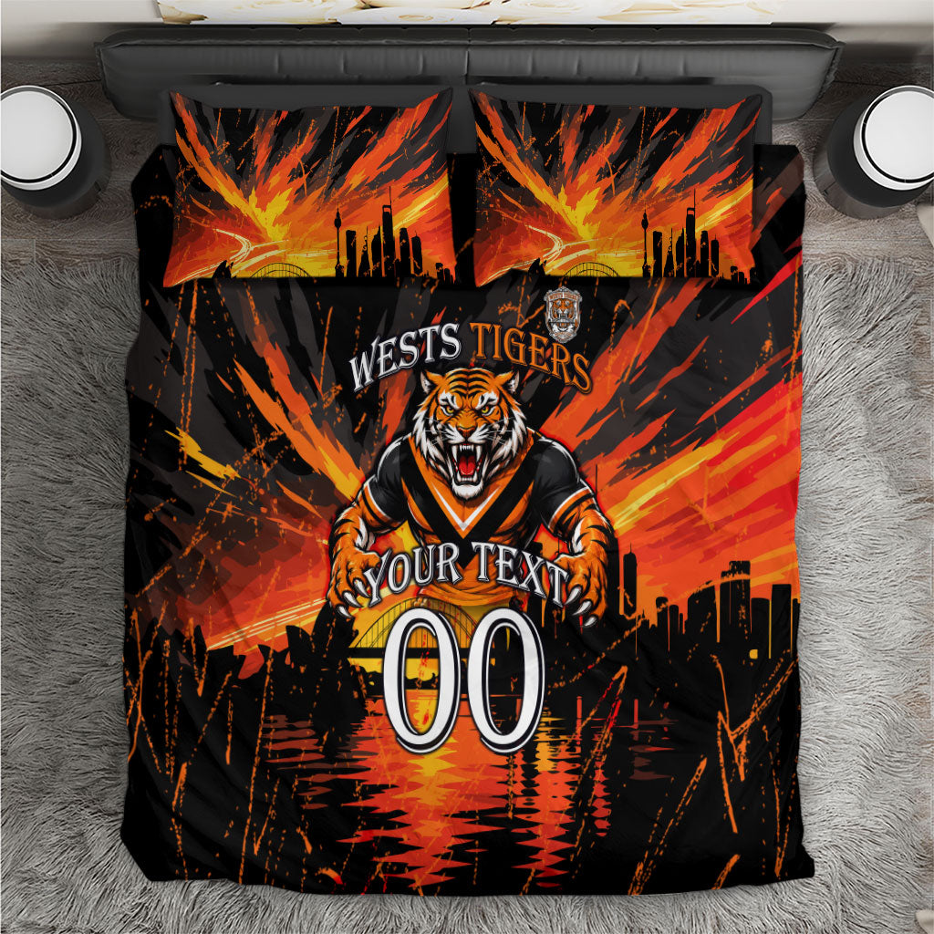 Personalised Wests Tigers City Of Rugby Bedding Set Sydney City Skyline Illustration Sport Fan