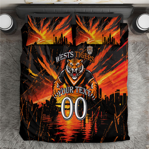 Personalised Wests Tigers City Of Rugby Bedding Set Sydney City Skyline Illustration Sport Fan