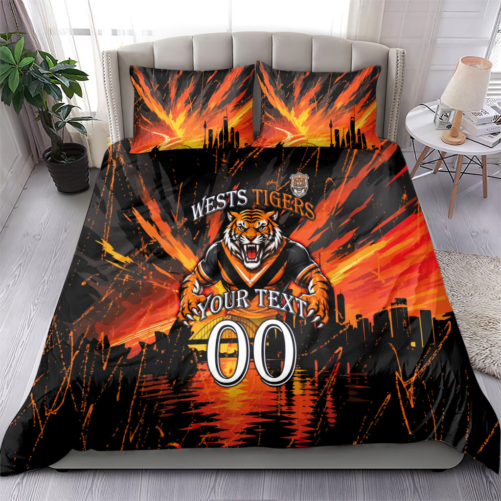 Personalised Wests Tigers City Of Rugby Bedding Set Sydney City Skyline Illustration Sport Fan