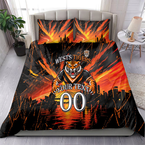 Personalised Wests Tigers City Of Rugby Bedding Set Sydney City Skyline Illustration Sport Fan