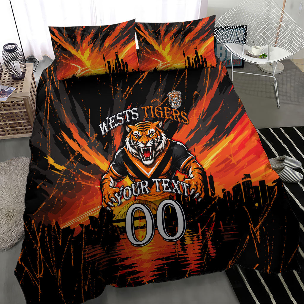 Personalised Wests Tigers City Of Rugby Bedding Set Sydney City Skyline Illustration Sport Fan