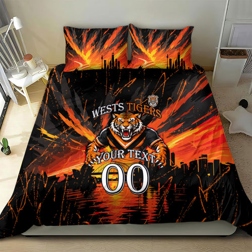 Personalised Wests Tigers City Of Rugby Bedding Set Sydney City Skyline Illustration Sport Fan
