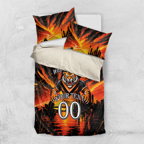 Personalised Wests Tigers City Of Rugby Bedding Set Sydney City Skyline Illustration Sport Fan