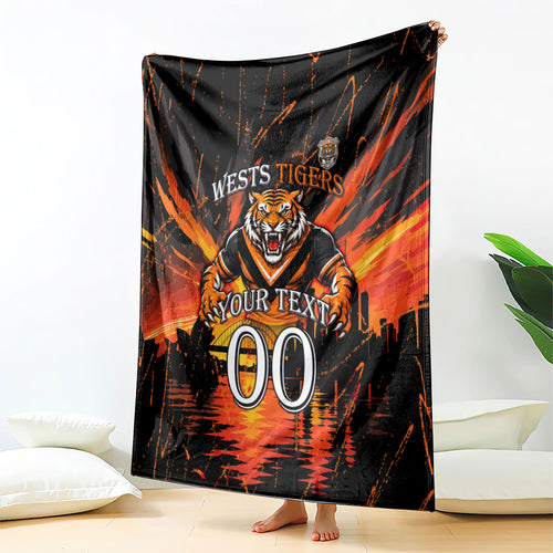 Personalised Wests Tigers City Of Rugby Blanket Sydney City Skyline Illustration Sport Fan