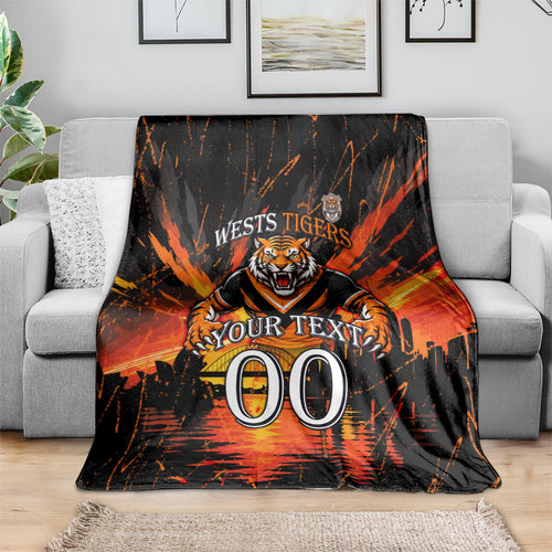Personalised Wests Tigers City Of Rugby Blanket Sydney City Skyline Illustration Sport Fan