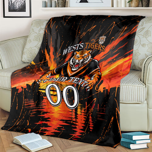 Personalised Wests Tigers City Of Rugby Blanket Sydney City Skyline Illustration Sport Fan