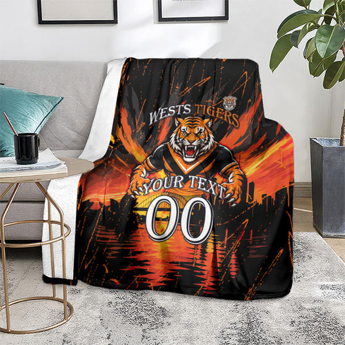 Personalised Wests Tigers City Of Rugby Blanket Sydney City Skyline Illustration Sport Fan