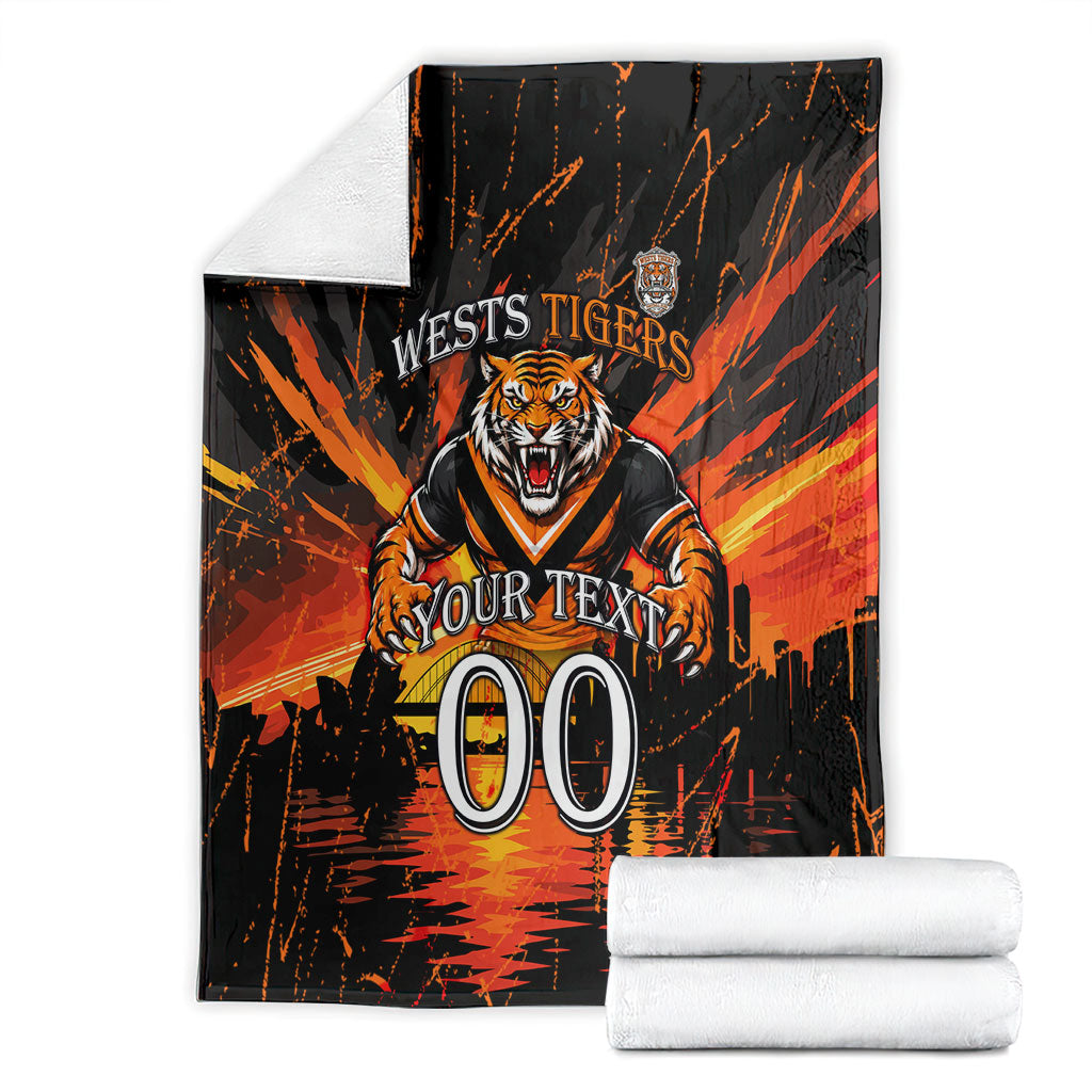 Personalised Wests Tigers City Of Rugby Blanket Sydney City Skyline Illustration Sport Fan
