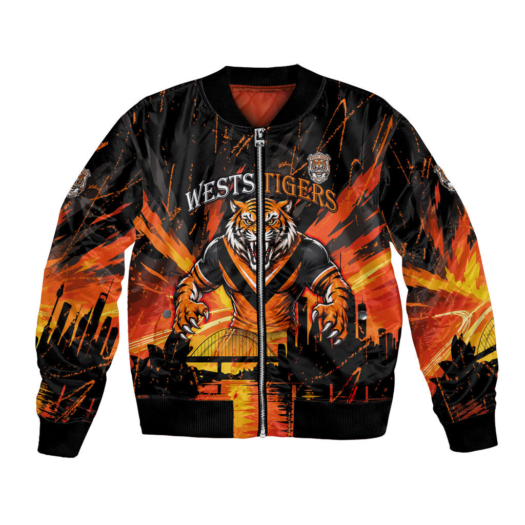 Personalised Wests Tigers City Of Rugby Bomber Jacket Sydney City Skyline Illustration Sport Fan