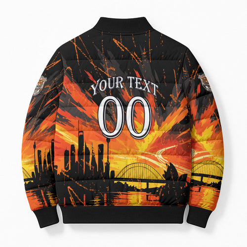 Personalised Wests Tigers City Of Rugby Bomber Puffer Jacket Sydney City Skyline Illustration Sport Fan