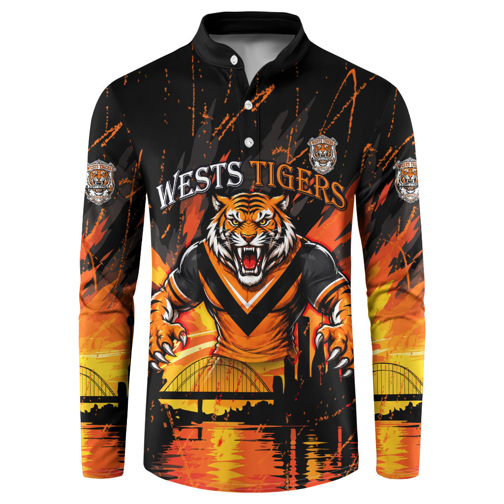 Personalised Wests Tigers City Of Rugby Button Sweatshirt Sydney City Skyline Illustration Sport Fan