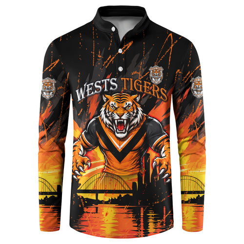 Personalised Wests Tigers City Of Rugby Button Sweatshirt Sydney City Skyline Illustration Sport Fan