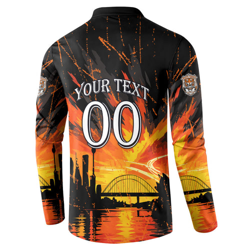 Personalised Wests Tigers City Of Rugby Button Sweatshirt Sydney City Skyline Illustration Sport Fan