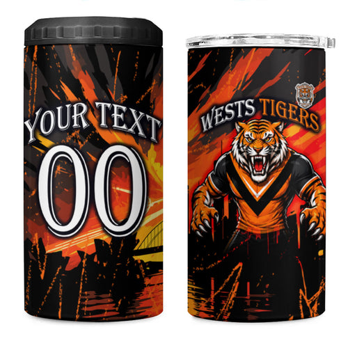 Personalised Wests Tigers City Of Rugby 4 in 1 Can Cooler Tumbler Sydney City Skyline Illustration Sport Fan