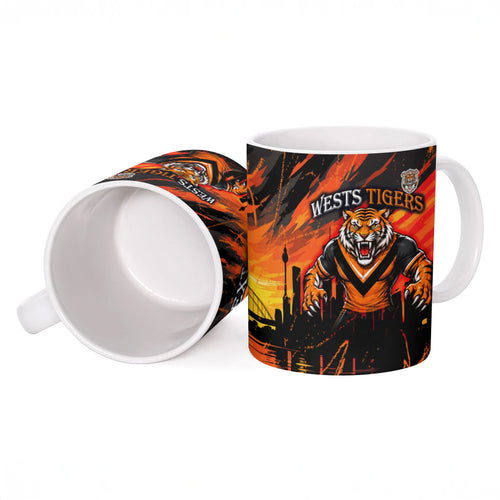 Personalised Wests Tigers City Of Rugby Ceramic Mug Sydney City Skyline Illustration Sport Fan
